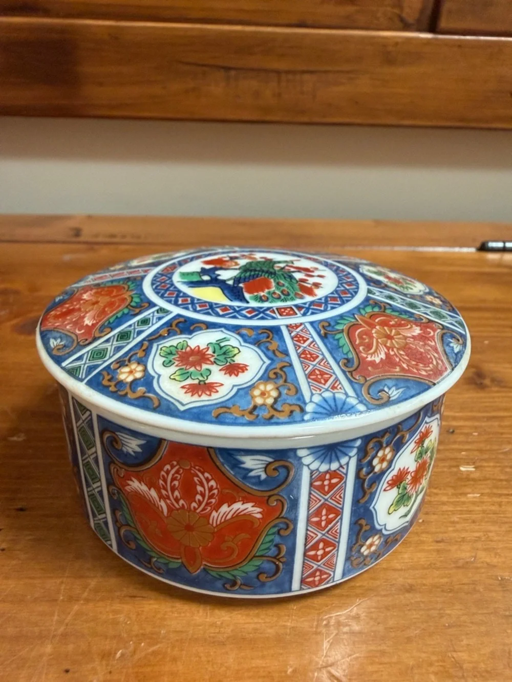 ☀️3/$15 Vintage Imari Takahashi Porcelain Trinket Box Peacock Design